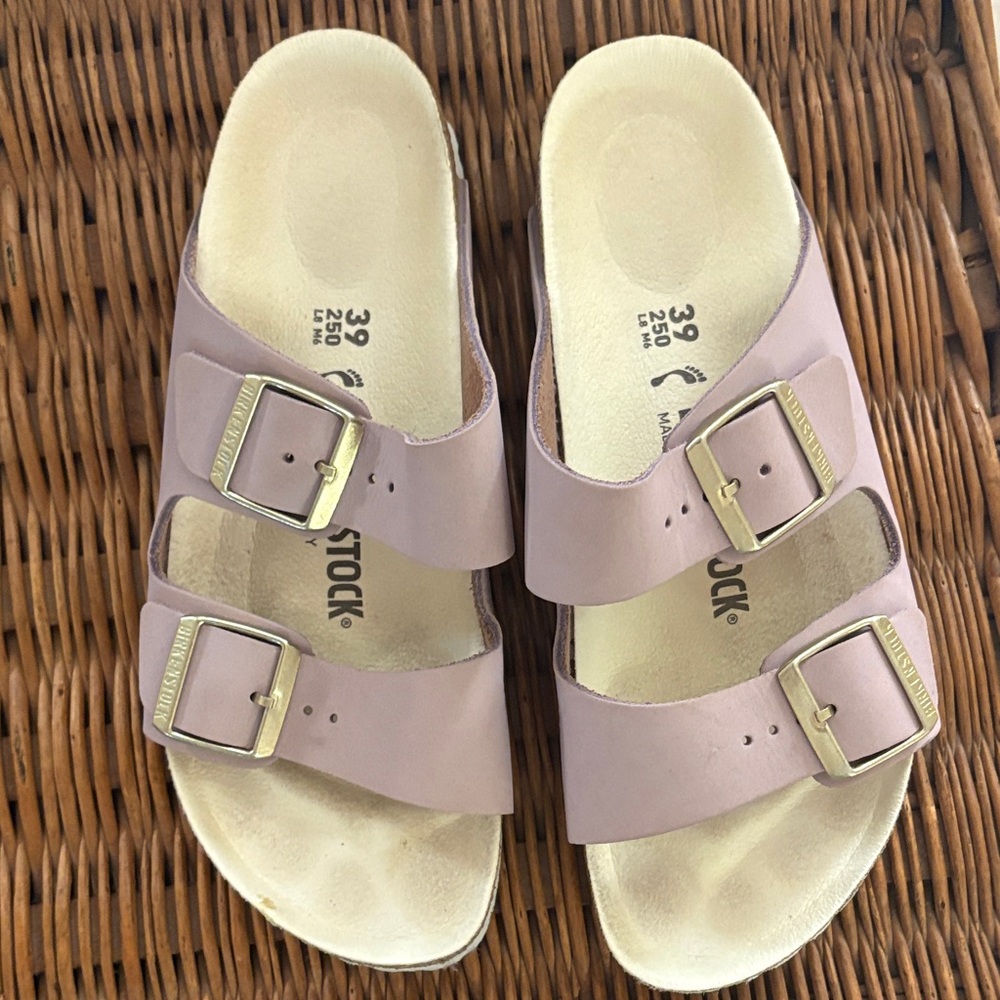 Birkenstock Light Brown Sandals with Gold Buckles